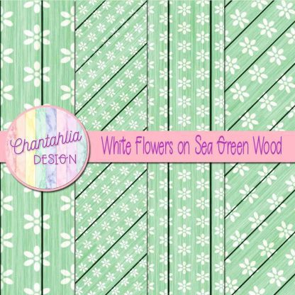 Free white flowers on sea green wood digital papers