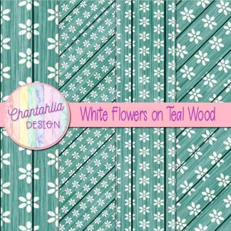 Free white flowers on teal wood digital papers