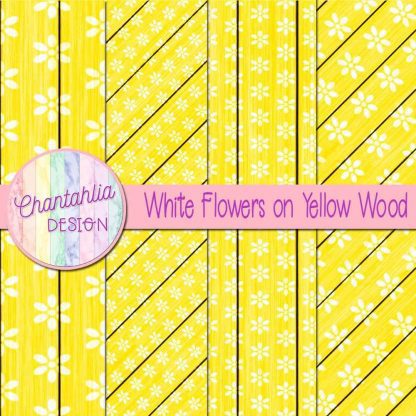 Free white flowers on yellow wood digital papers