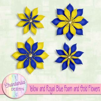 free yellow and royal blue foam and gold flowers