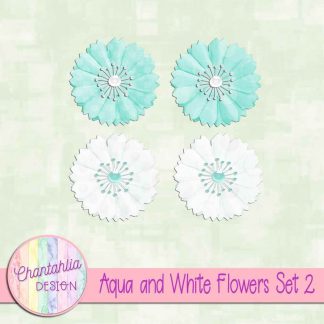 Free aqua and white flowers design elements