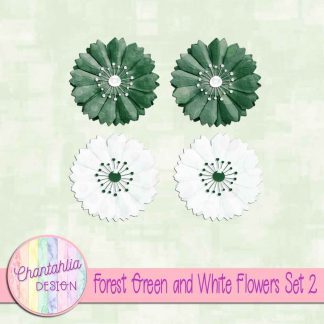 Free forest green and white flowers design elements