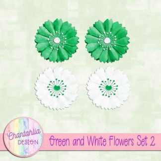 Free green and white flowers design elements