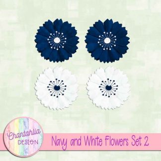Free navy and white flowers design elements
