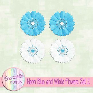 Free neon blue and white flowers design elements