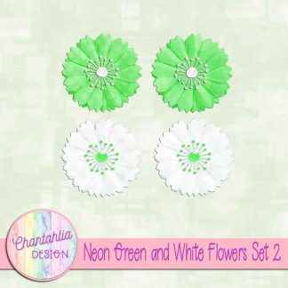 Free neon green and white flowers design elements