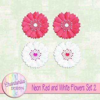 Free neon red and white flowers design elements