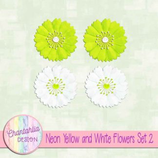 Free neon yellow and white flowers design elements