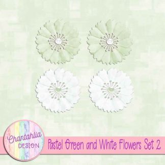 Free pastel green and white flowers design elements