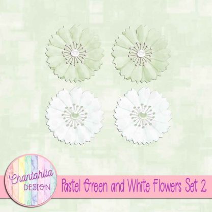 Free pastel green and white flowers design elements