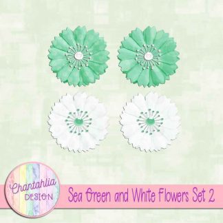 Free sea green and white flowers design elements