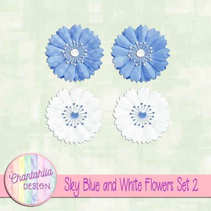 Free sky blue and white flowers design elements