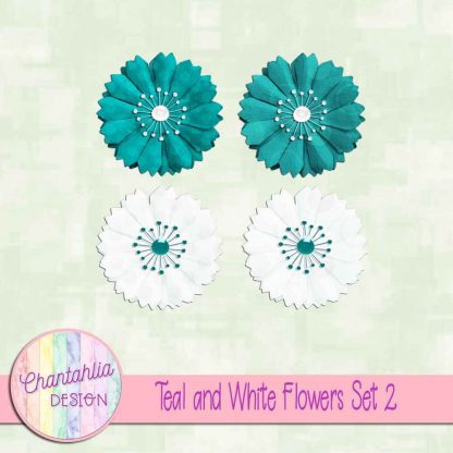 Free teal and white flowers design elements