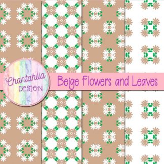 Free digital papers featuring beige flowers and leaves