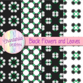Free digital papers featuring black flowers and leaves