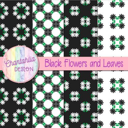 Free digital papers featuring black flowers and leaves