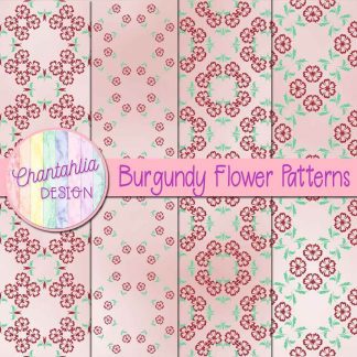 Free digital papers featuring burgundy flower patterns.