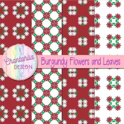 Free digital papers featuring burgundy flowers and leaves