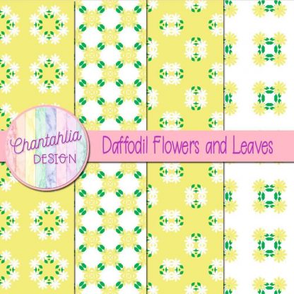 Free digital papers featuring daffodil flowers and leaves