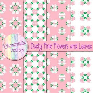 Free digital papers featuring dusty pink flowers and leaves