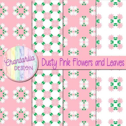 Free digital papers featuring dusty pink flowers and leaves