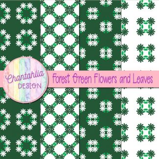 Free digital papers featuring forest green flowers and leaves