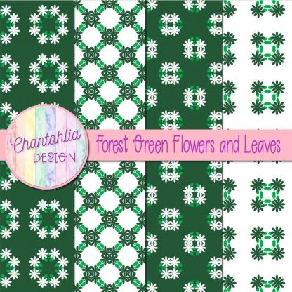 Free digital papers featuring forest green flowers and leaves