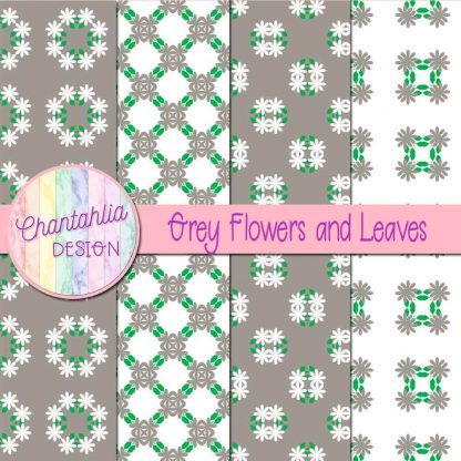 Free digital papers featuring grey flowers and leaves