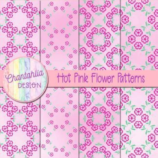 Free digital papers featuring hot pink flower patterns.
