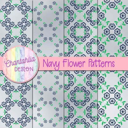 Free digital papers featuring navy flower patterns.