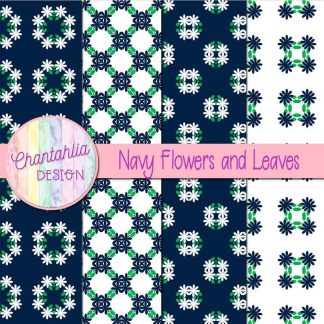 Free digital papers featuring navy flowers and leaves