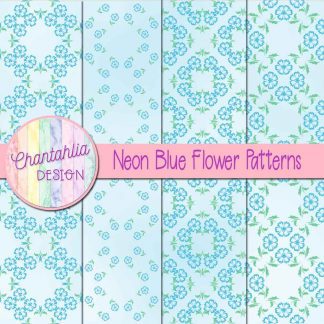 Free digital papers featuring neon blue flower patterns.