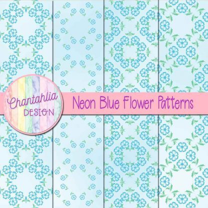 Free digital papers featuring neon blue flower patterns.