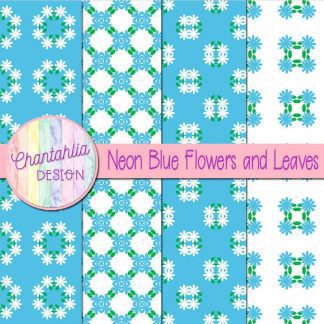 Free digital papers featuring neon blue flowers and leaves