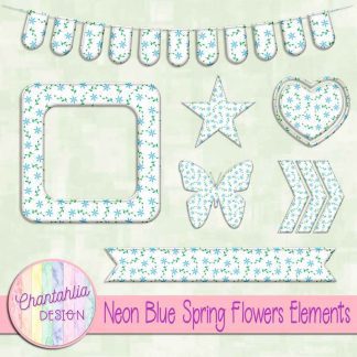 Free neon blue spring flowers design elements