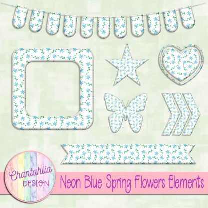Free neon blue spring flowers design elements