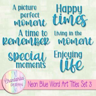 Free scrapbook title word art in a neon blue brushed metal style