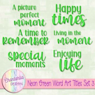 Free scrapbook title word art in a neon green brushed metal style