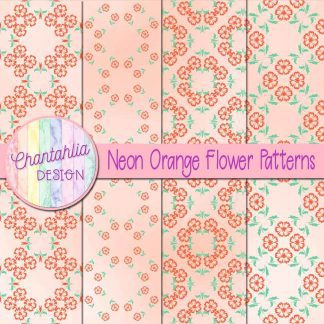 Free digital papers featuring neon orange flower patterns.