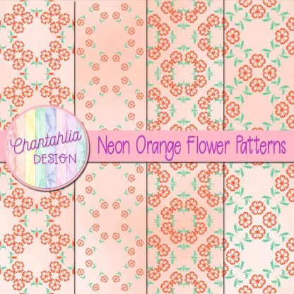 Free digital papers featuring neon orange flower patterns.