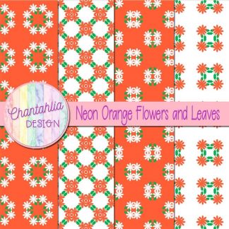 Free digital papers featuring neon orange flowers and leaves