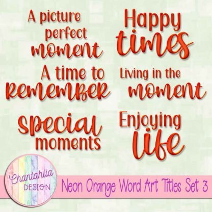 Free scrapbook title word art in a neon orange brushed metal style