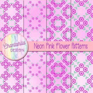Free digital papers featuring neon pink flower patterns.