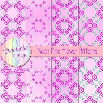Free digital papers featuring neon pink flower patterns.