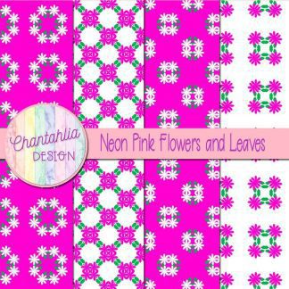 Free digital papers featuring neon pink flowers and leaves