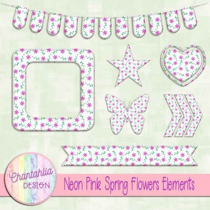 Free neon pink spring flowers design elements