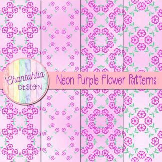 Free digital papers featuring neon purple flower patterns.
