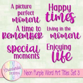 Free scrapbook title word art in a neon purple brushed metal style