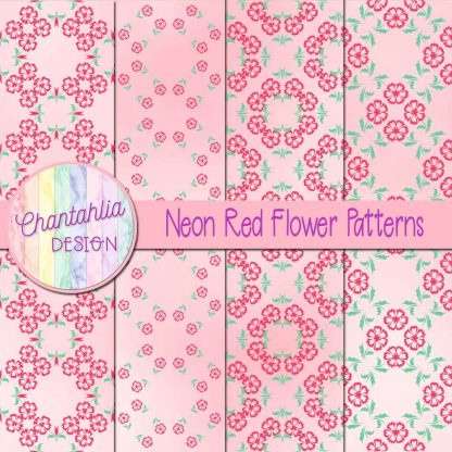 Free digital papers featuring neon red flower patterns.