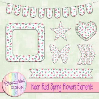 Free neon red spring flowers design elements